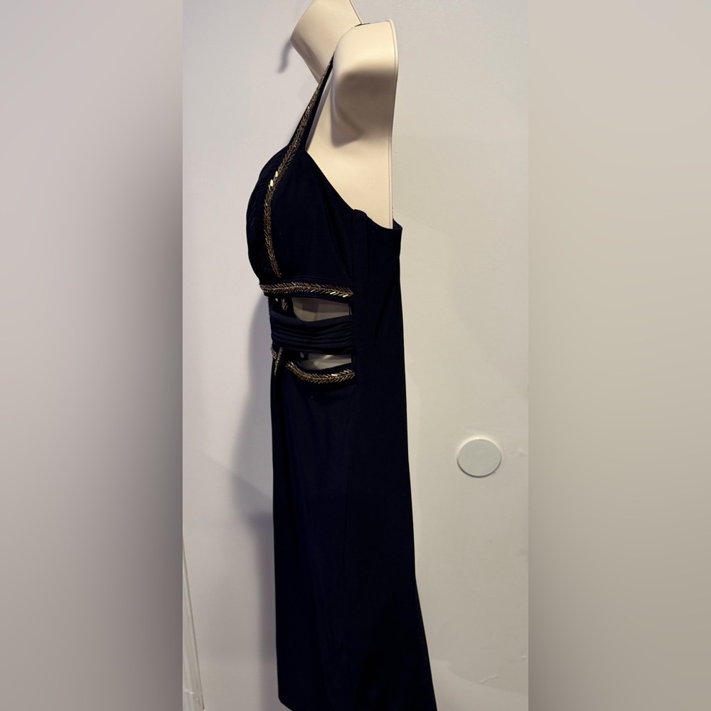Adam Elegant Black Dress with Gold Accents - Picture 2 of 5